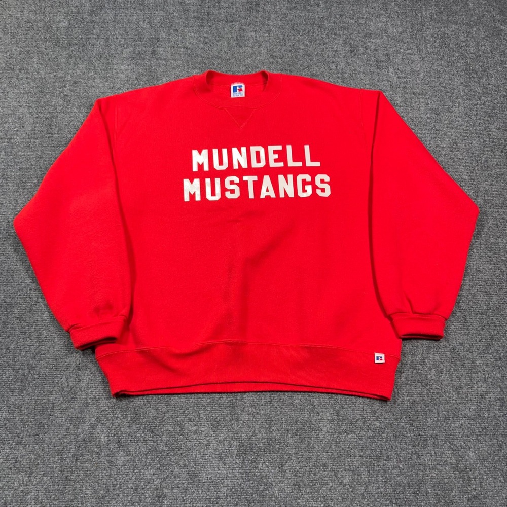 Russell Athletic Mundell Mustangs Sweatshirt Mens Large Vintage Made‎ in USA Red